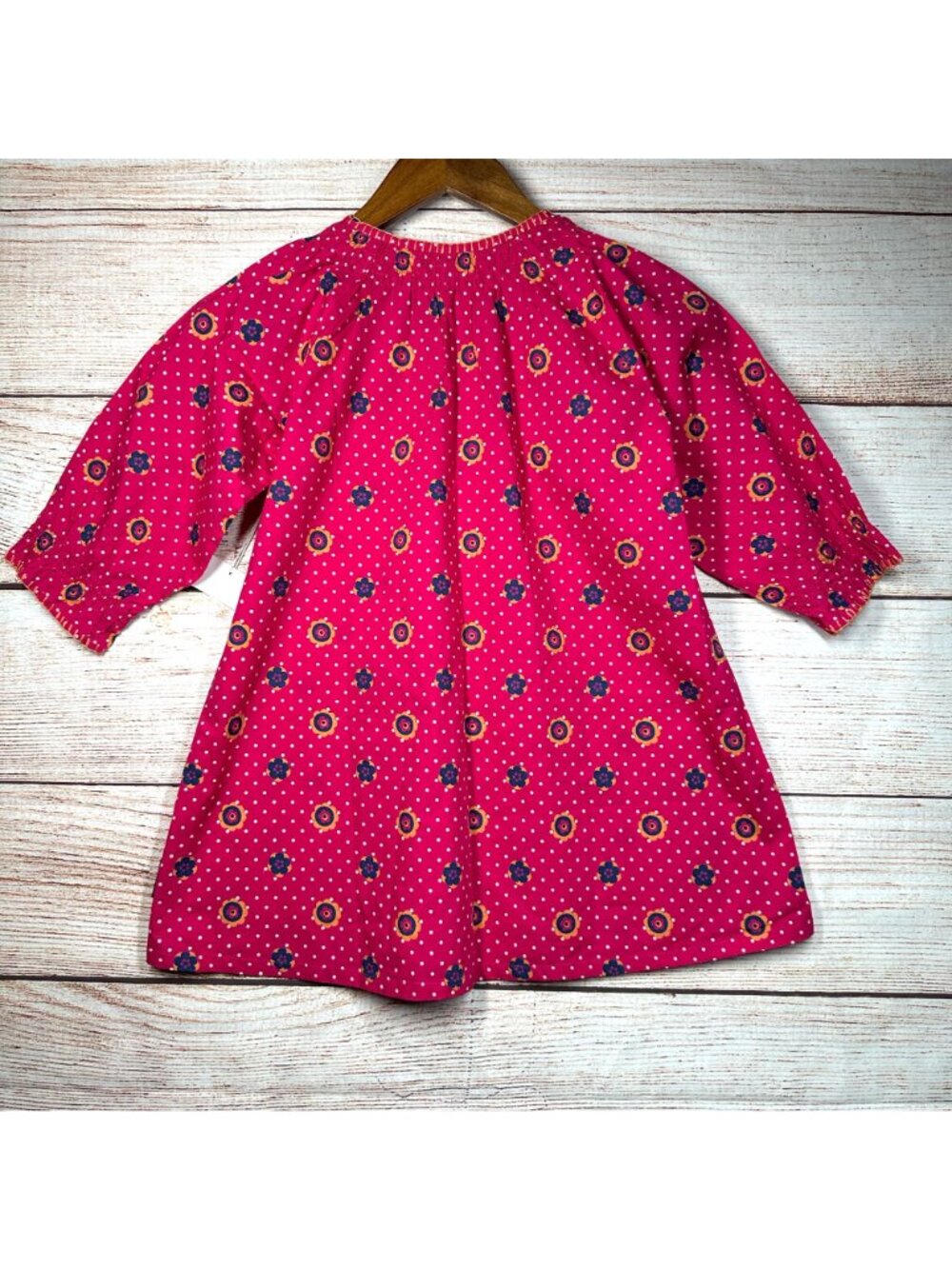 Polarn O. Pyret Girls 6-8Y Pink Floral Polka Dot Tunic Dress 3/4 Sleeve - Picture 2 of 9